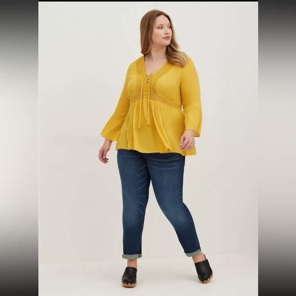 torrid Tops - TORRID Babydoll Gauze Crochet Trim Lace-Up Top Sz 2X